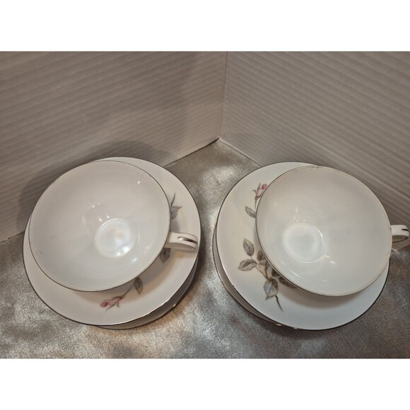 Three Castle China Garland Set Of 4 Teacups And Saucers Pink Roses - Picture 3 of 14